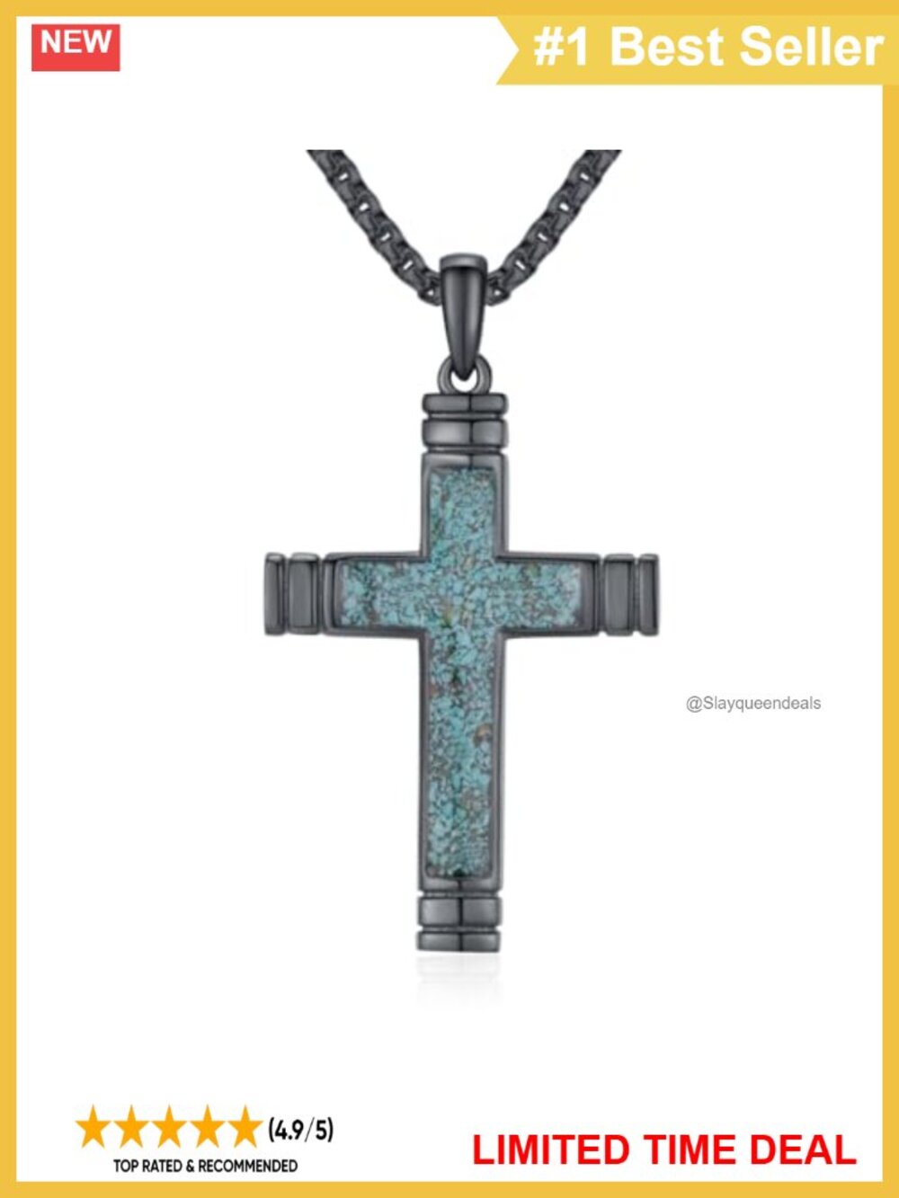 S925 Sterling Silver Turquoise Cross Pendant Necklace 22 in Lobster Clasp